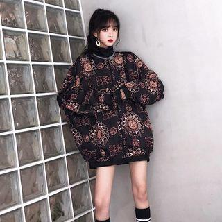 Printed Zip Oversized Jacket As Shown In Figure - One Size
