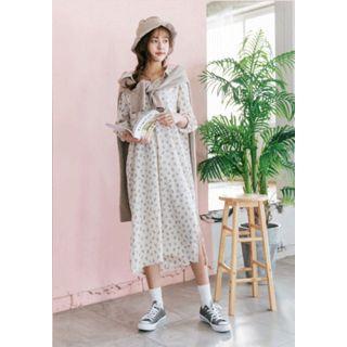Tie-back Floral Chiffon Long Shirtdress