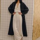 Stand-collar Tie-waist Pocket Trench Coat