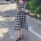 Short-sleeve Plaid Midi A-line Dress / Top
