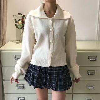Plain Collared Cardigan Milky Yellow - One Size