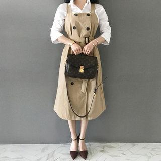 Button-front Pinafore Dress With Belt