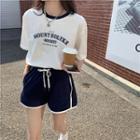 Short-sleeve Lettering T-shirt / Piped Shorts