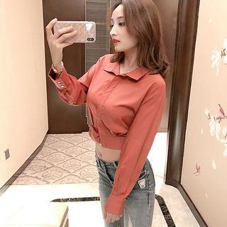 Long-sleeve Crop Top Brick Red - One Size