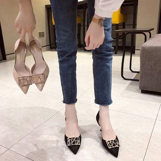 Metal Disc Pointy High Heel Dorsay Pumps