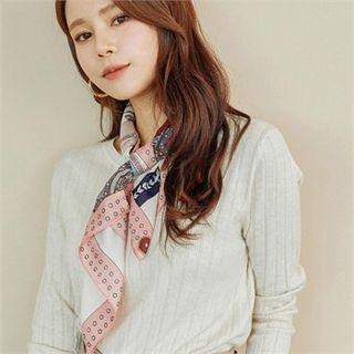 Round-neck Pointelle-knit Top Beige - One Size