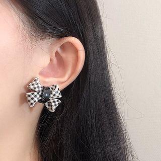 Bow Check Acetate Earring 1 Pair - Check - Black & White - One Size