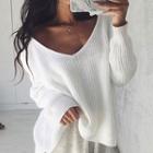 V-neck Dip Back Chunky Sweater