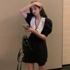 Lace-collar Puff-sleeve Mini Dress