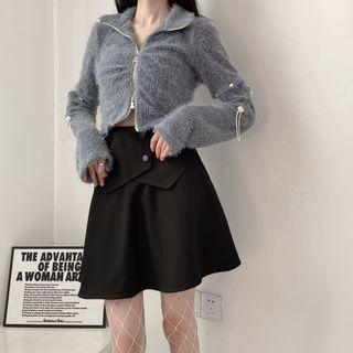 High Waist Double-breasted A-line Skirt