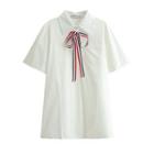 Short-sleeve Tie Neck Shirt Dress