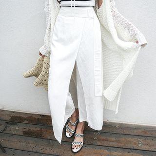 Belted Wide-leg Linen Blend Pants