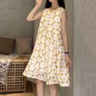 Flower Print Sleeveless Dress Yellow - One Size