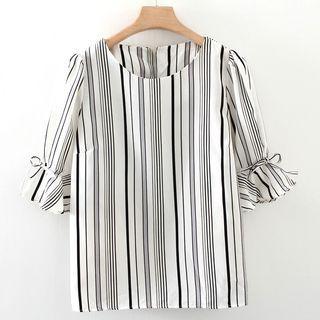 Short-sleeve Striped Blouse Stripe - M