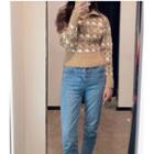 High-neck Long-sleeve Patterned Knit Sweater