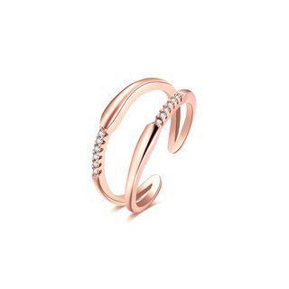 Fashion Plated Rose Gold Double Line Cubic Zircon Adjustable Split Ring Rose Gold - One Size