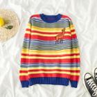 Long-sleeve Striped Applique Sweater As Shown In Figure - One Size