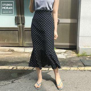 Ruffle Hem Polka Dot Midi Skirt
