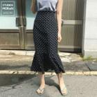 Ruffle Hem Polka Dot Midi Skirt