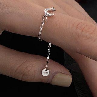 Rhinestone Moon Chain Ring Silver - One Size