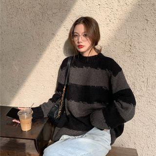 Striped Sweater Stripes - Black & Gray - One Size