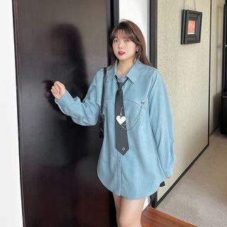 Plus Size Set: Plain Shirt + Tie
