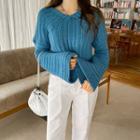 V-neck Bell-cuff Cropped Sweater