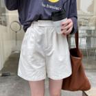 Elastic High-waist Wide-leg Linen Shorts