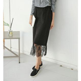 Lace-hem Long Knit Skirt
