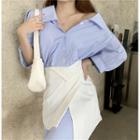 Striped Long-sleeve Shirtdress / Irregular Slim-fit Skirt