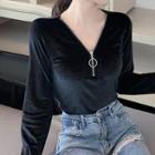 Half-zip Long-sleeve Velvet Top