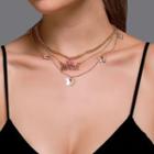 Alloy Butterfly & Lettering Pendant Layered Necklace 3518 - 01 - Gold - One Size