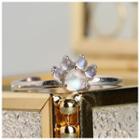 Retro Moonstone Cat Paw Open Ring Ring - Silver - One Size