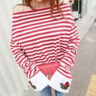 Off-shoulder Flower-patch Stripe Top