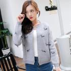 Zebra Embroidered Knit Zip Jacket