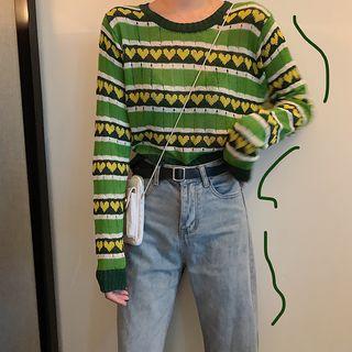 Long-sleeve Heart Striped Knit Top