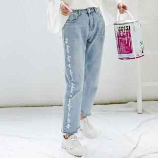 Lettering Wide Leg Jeans