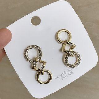Rhinestone Hoop Drop Earring 1 Pair - Silver Pin - Gold - One Size