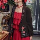 Rose Embroidered Double-breasted Blazer