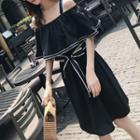 Tie Waist Off-shoulder Elbow-sleeve Dress