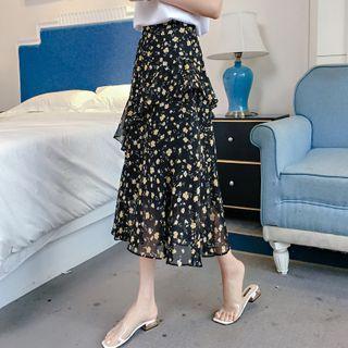 High-waist Floral Ruffle A-line Skirt