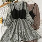 Round-neck Floral A-line Dress With Plain Vest