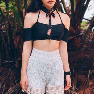 Set: Off Shoulder Bikini Top + Lace Shorts