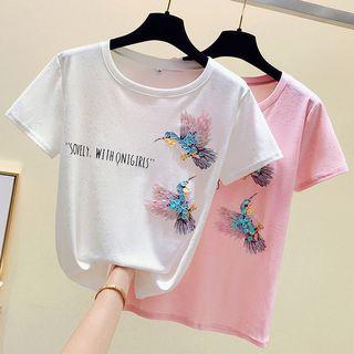 Short-sleeve Bird Motif T-shirt