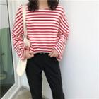 Striped Round-neck Long-sleeve Loose-fit Top