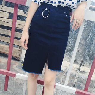 Slit Asymmetric Denim Skirt