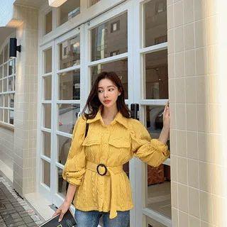 Flap-pocket Cable-knit Jacket With