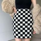 High-waist Checkerboard Mini Pencil Skirt
