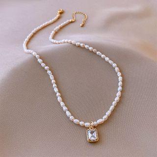 Rhinestone Pendant Faux Pearl Necklace Necklace - White - One Size