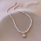 Rhinestone Pendant Faux Pearl Necklace Necklace - White - One Size